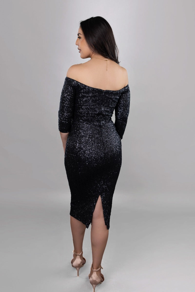 Midnight Dazzle Off-Shoulder Dress
