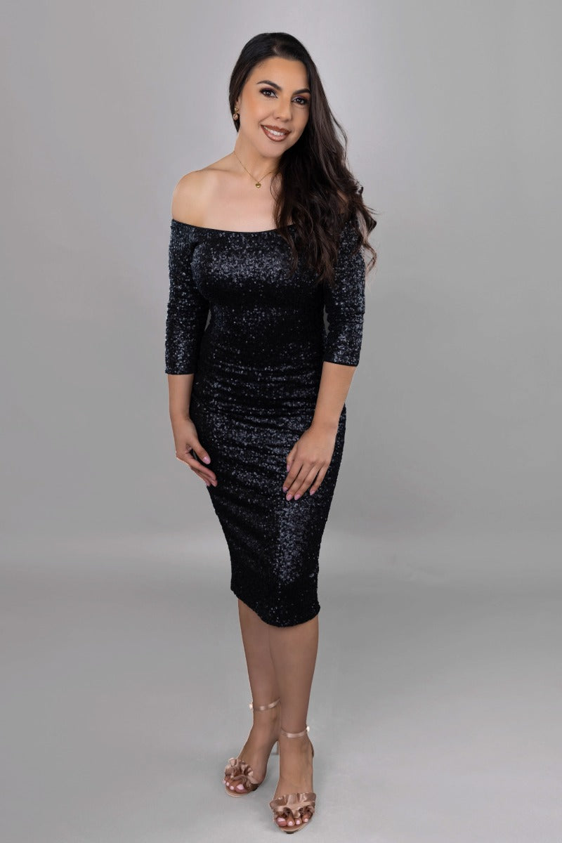 Midnight Dazzle Off-Shoulder Dress